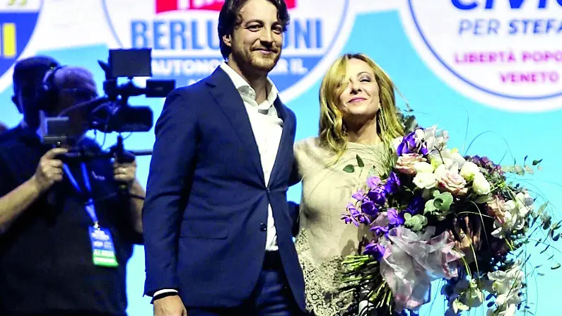 Il presidente Alberto Stefani con la premier Giorgia Meloni