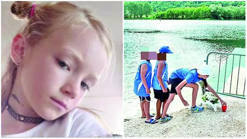 A sinistra la piccola Mariia, a destra i fiori portati da alcuni amici del Grest sul luogo della tragedia