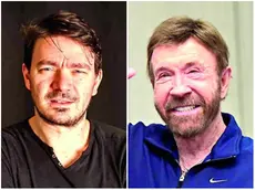A sinistra Riccardo Bidoia, 45 anni di Vigonza, l’autore dei facts e, a destra, Chuck Norris, l’attore scomparso a 86 anni