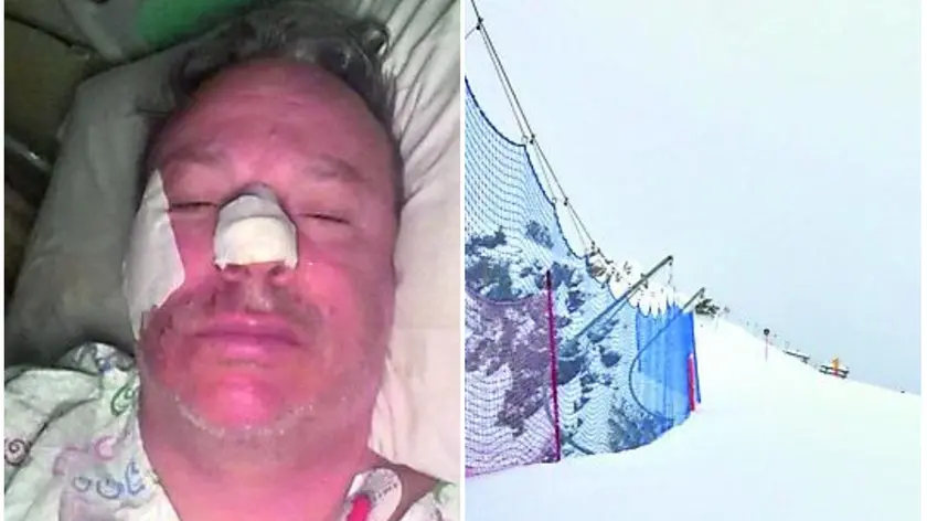 A sinistra l’avvocato Umberto Giovannoni in ospedale a Trento; a destra la pista nera “Diego” in Val di Fassa