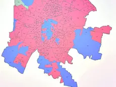 La mappa dei risultati a Padova: in rosso le sezioni in cui ha vinto il no, in blu quelle in cui ha vinto il sì