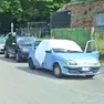 La Fiat Seicento azzurra in via Polveriera, a Treviso, dov’è stata trovata senza vita Costanza Baravalle