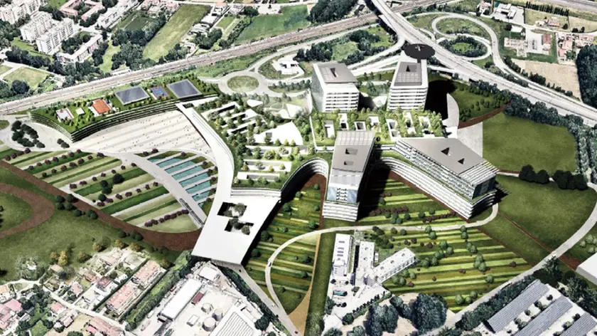 Un rendering dell’area di San Lazzaro dove sorgerà il nuovo Polo della Salute