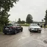 La Bmw 530 dei fuggitivi intercettata e bloccata dai carabinieri (foto Bianchi)