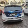 L'auto dell'emittente televisiva che è stata imbrattata