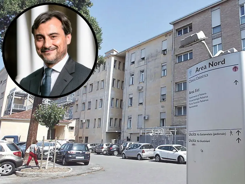 Il professor Roberto Tozzi e, nella foto grande, la clinica ginecologica dell’Azienda ospedale università di via Giustiniani