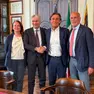 Calcio Padova, la conferenza stampa in Comune: al centro (a sinistra) Alessandro Banzato e (a destra) Sergio Giordani