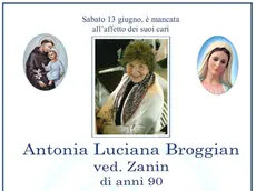 Antonia Luciana Broggian è mancata a 90anni