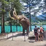 Una delle installazione di riproduzioni di mammiferi del Pleistocene sul lungolago di Auronzo