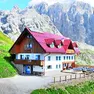 Una spettacolare veduta del rifugio Marinelli sul monte Coglians e delle vette circostanti foto d’archivio
