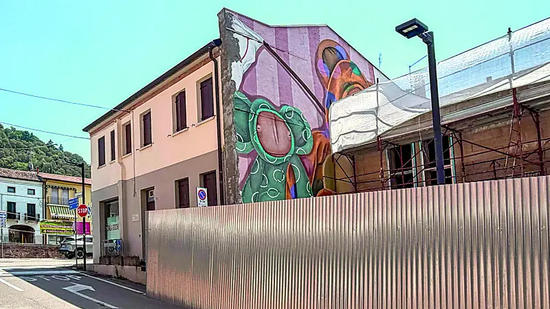 Il murale dell’artista padovano Tony Gallo ormai nascosto (foto Zangirolami)