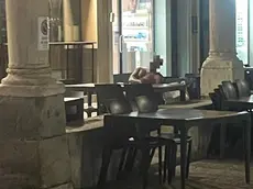L'uomo mezzonudo addormentato sul plateatico del bar in via Roma a Padova