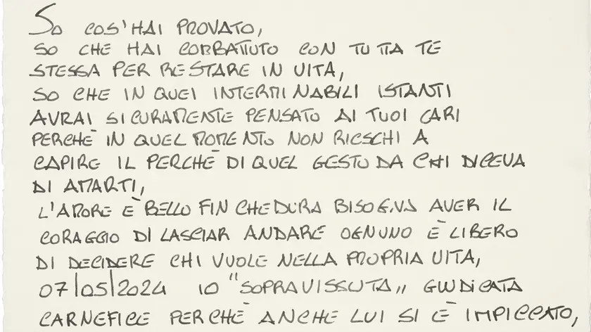 Un passaggio della lettera scritta da Romina B. dopo il femminicidio di Tania Terrin