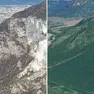 L’Amariana com’è oggi e, a sinistra, com’era nel 2025, in un’immagine satellitare da Google Earth