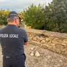 La polizia locale di Monselice sul luogo in cui si è verificata la caduta di pietre