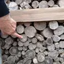 Il segno dei pallini contro la catasta di legno del giardino