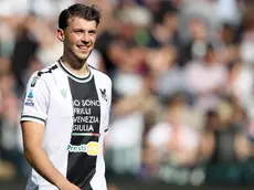Udinese's Lazar Samardzic jubilates after scoring on penalty the goal during the Italian Serie A soccer match Udinese Calcio vs Empoli FC at the Friuli - Dacia Arena stadium in Udine, Italy, 19 May 2024. ANSA / GABRIELE MENIS