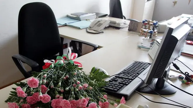 FERRO - PALAZZO GOZZI - UFFICIO SILVANA CASSOL -FIORI SULLA SCRIVANIA