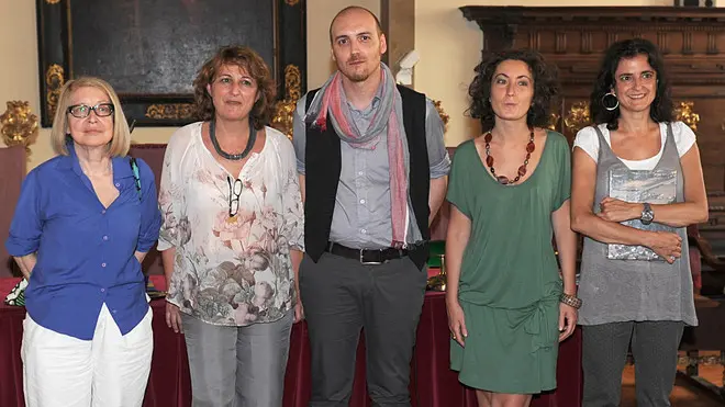 Monselice, 03 Giu 12 Premio traduzione Citta' di Monselice 2012. Nella foto: i vincitori, da sin., Patrizia Cavalli, Patricia Orts, Luca Salvatore, Ornella Tajani, Susanna Bourlot. Ph. Zangirolami