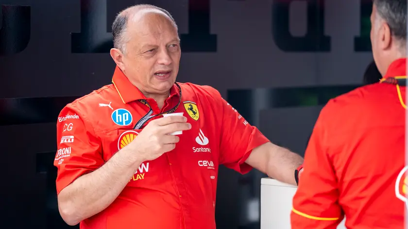 epa11397998 Scuderia Ferrari team principal Frederic Vasseur chats in the paddock prior to the third practice session for the Formula One Grand Prix of Canada, in Montreal, Canada, 08 June 2024. The 2024 Formula 1 Grand Prix of Canada is held on 09 June. EPA/SHAWN THEW