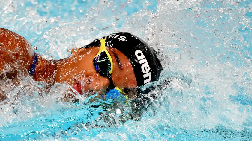Italian Sara Curtis competes in the Women's 4x100m Freestyle Relay Final of the Swimming competitions during the Paris 2024 Olympic Games at the Paris La Defense Arena in Paris, France, 27 July 2024. Summer Olympic Games will be held in Paris from 26 July to 11 August 2024. ANSA/ETTORE FERRARI