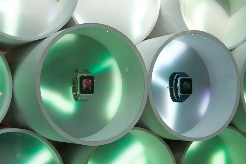 Agenzia Candussi. giornalista: costa. Nave De Vero, fila di clienti per acquistare il nuovo Appel Watch presso Apple store.