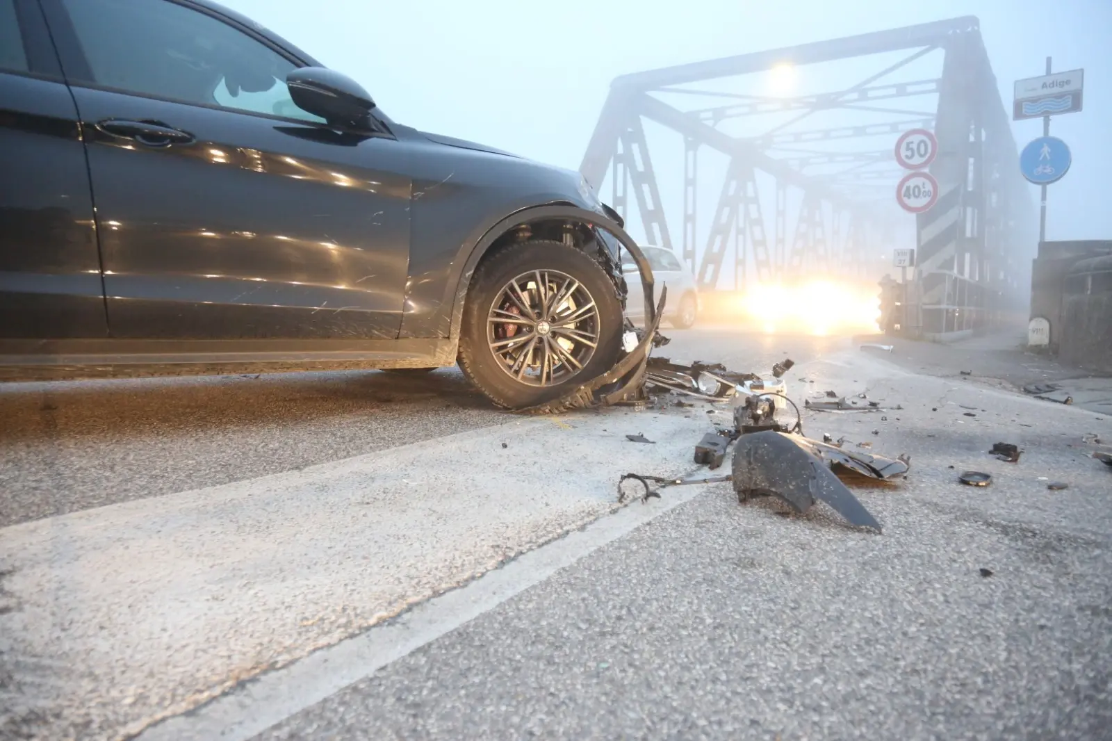 L'auto incidentata a Boara