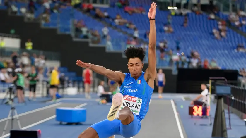 Mattia Furlani of Italy compete at Long Jump Final during the European Athletics Championship at Olimpico Stadium in Rome, Italy, 08 June 2024. ANSA/EMILIANO GRILLOTTI