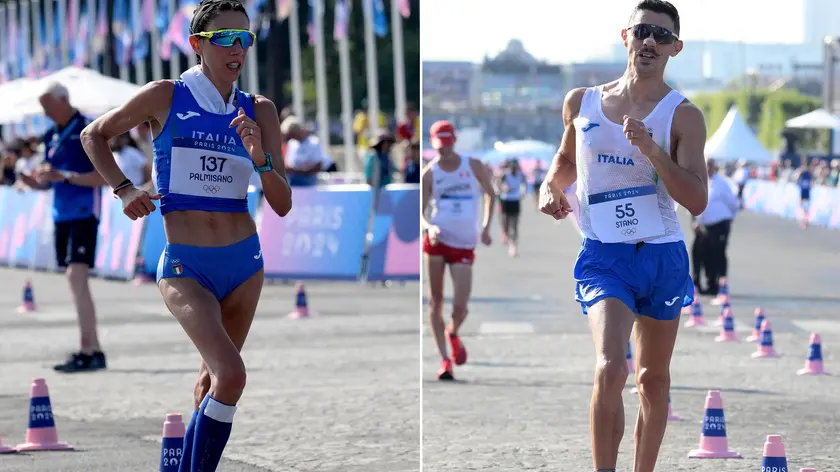 A sinistra: Antonella Palmisano, a destra: Massimo Stano, entrambi impegnati oggi nella Marcia 20km alle Olimpiadi di Parigi 2024. ANSA/ ETTORE FERRARI