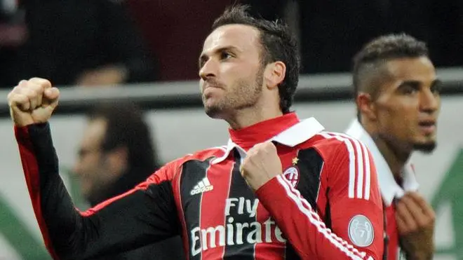 Italian forward of AC Milan, Giampaolo Pazzini, jubilates after scoring the goal during the Italian Serie A soccer match AC Milan vs SS Lazio at Giuseppe Meazza stadium in Milan, Italy, 02 March 2013. ANSA/DANIEL DAL ZENNARO