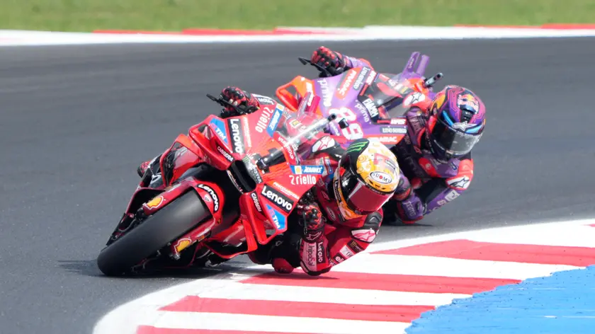 Francesco Bagnaia of Italy and Ducati Lenovo Team rides on track during the race of the Pramac MotoGP of Emilia Romagna at Marco Simoncelli Circuit on September 22 2024 in Misano Adriatico, Italy. ANSA/DANILO DI GIOVANNI