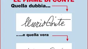 La firma di Mario Conte e, sopra, quella trovata in calce al testamento presentato da Luciano Cadore