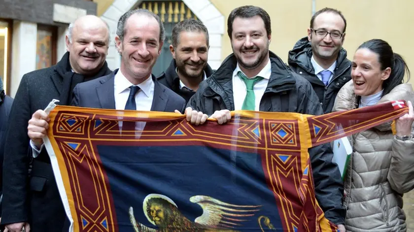 Interpress/M.Tagliapietra Venezia 20.02.2014.- Conferenza stampa Lega Nord per Referendum Consultivo per l'indipendenza del Veneto. Luca Zaia, Matteo Salvini e consiglieri. Taverna La Fenice.