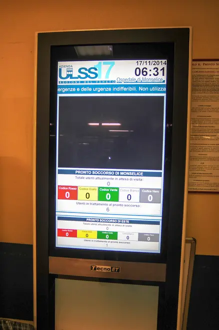 Monselice (PD), 17.11.2014 Chiusura del Pronto Soccorso dell'ospedale alle ore 6.30. ph. Zangirolami. Nella foto: il pannello alle ore 6.31 indica tutto a zero. L'attività è cessata.