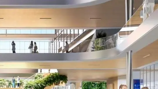 Un rendering dell’interno del nuovo ospedale di Padove est