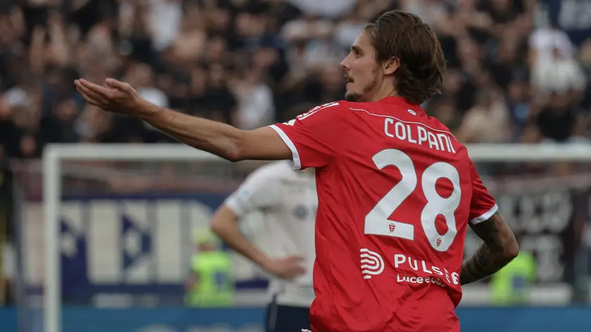 AC Monza's midfielder Andrea Colpani jubilates after scoring a goal during the Italian Serie A soccer match between AC Monza and SSC Napoli at U-Power Stadium in Monza, Italy, 7 April 2024. ANSA / ROBERTO BREGANI