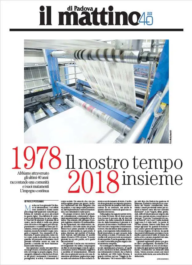 La copertina dell'inserto sui 40 anni