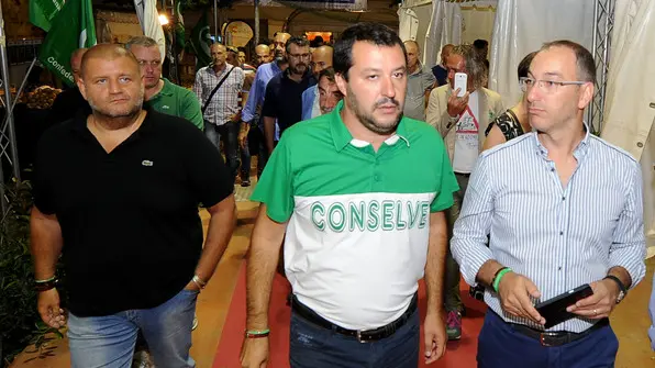 MALAMAN Conselve (PD), 31.08.2016.Matteo Salvini allo stand Lega Nord della sagra di Conselve.Ph. Zangirolami.Nella foto: