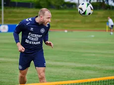 epa11404481 Denmark's national soccer player Christian Eriksen attends the team's training session in Freudenstadt, Germany 11 June 2024. The Danish national soccer team will be based in Freudenstadt during the UEFA EURO 2024. EPA/Liselotte Sabroe DENMARK OUT