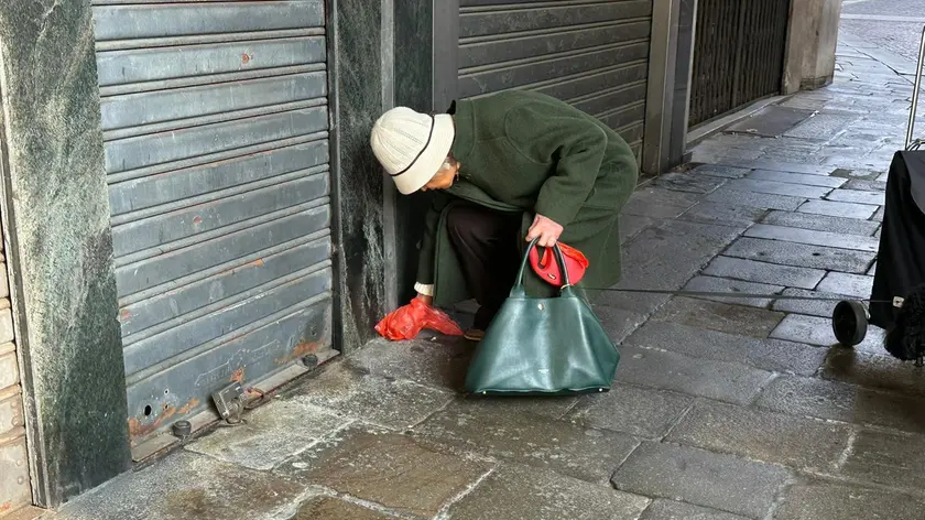 Una cittadina impegnata a raccogliere i bisogni del proprio cane