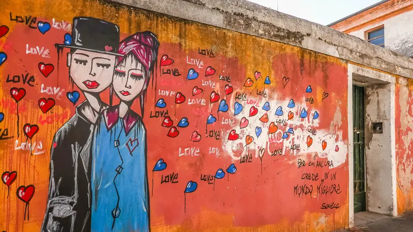 Monselice (PD), 20 agosto 2020. il murales dell'artista Seneca in vicolo Buggiani a Monselice