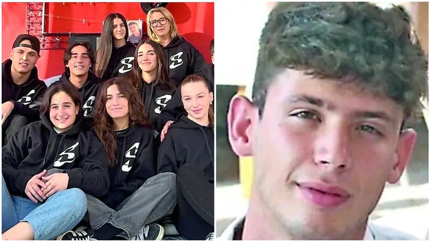 Il gruppo di amici che ha lanciato l’iniziativa delle felpe e a fianco Simone Bonaldo, morto a 22 anni