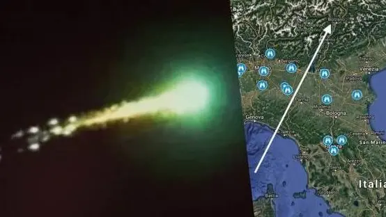 La traiettoria del meteorite elaborata da 3Bmeteo