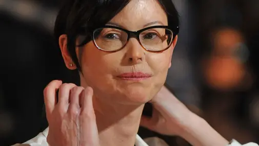 14 Jan 2015, Milan, Italy --- Guests on the Italian TV show "Le invasioni barbariche" at La7 in Milan, Italy. Pictured: Lucia Annibali --- Image by © Splash News/Splash News/Corbis