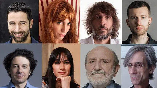 Dall'alto a sinistra in senso orario Pablo Trincia, Lucille Ninivaggi, Giuseppe Cruciani, Gianvito Fanelli, Fabio Cantelli Anibaldi, Umberto Galimberti, Martina Maccherone e Marco Cappato