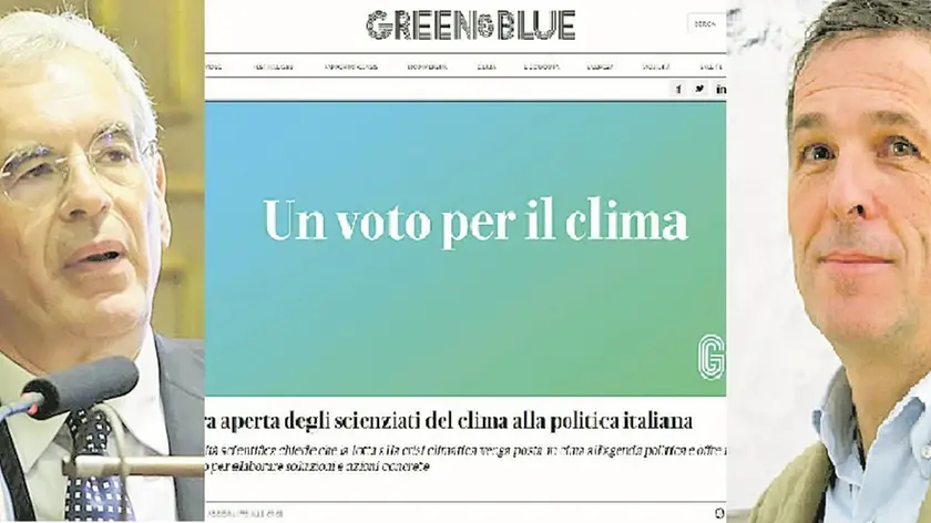 Carlo Carraro, ordinario di Economia ambientale ed ex rettore di Ca’ Foscari; la pagina che contiene l’appello e a sinistra Carlo Barbante, direttore Istituto scienze polari del Cnr e docente di Ca’ Foscari