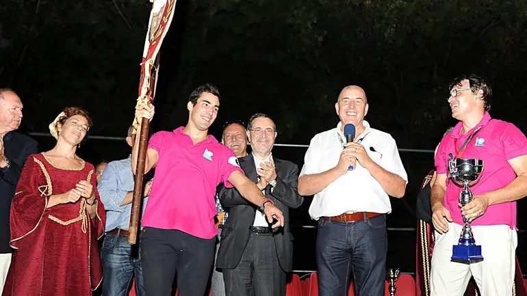 Monselice, 21 Set 2014 Giostra della Rocco 2014, Quintana nella foto: la premiazione di Giannelli (sin) e del capocontrada Zambon (dext) Ph. Zangirolami