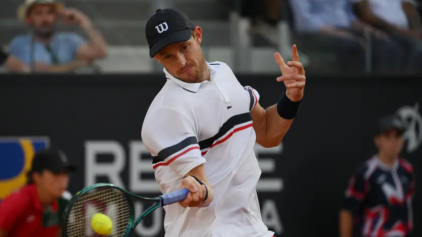 Nicolas Jarry of Chile in action during his men's singles final match against Alexander Zverev of Germany (not pictured) at the Italian Open tennis tournament in Rome, Italy, 19 May 2024. ANSA/ETTORE FERRARI