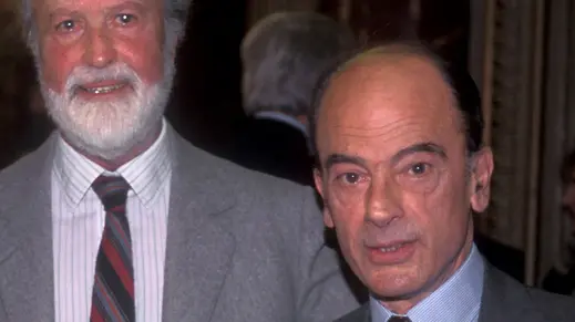 13/02/1996 Roma, Grand Hotel, festa per i venti anni de La Repubblica nella foto Bernardo Valli, Eugenio Scalfari e Sandro Viola