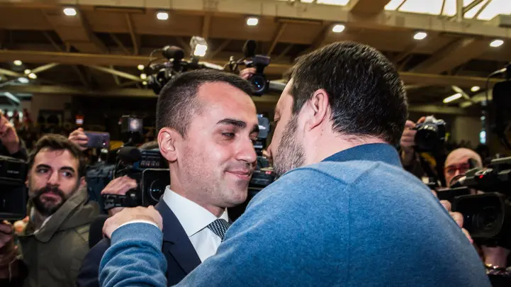 09/02/2019 Vicenza, Centro Sport Palladio, Assemblea Risparmiatori Banche Venete; nella foto Luigi Di Maio con Matteo Salvini